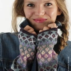 mitaines tricot main jacquard en rond violet bleu jaune mauve
