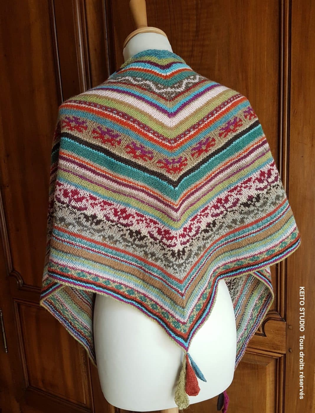 Châle Multicolore Tricoté Main - Neuf En Polyester, Orange, Style écharpe Ample