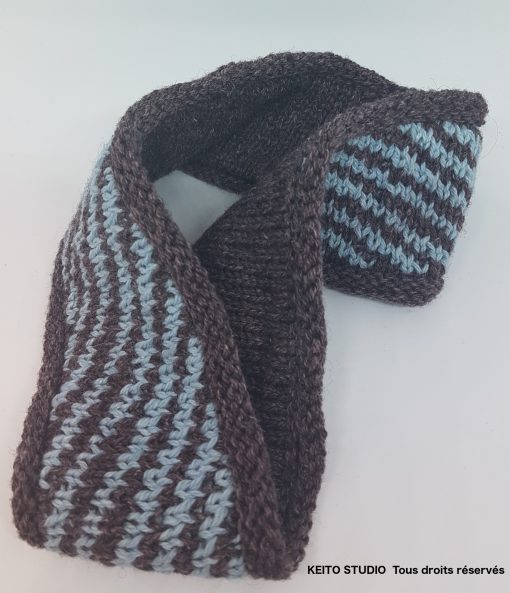 serre tête jacquard tricot bleu et taupe
