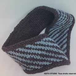 bandeau tricot rayé bleu et taupe doublure laine et coton