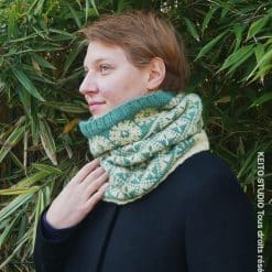 tour de cou tricot jacquard vert et paille
