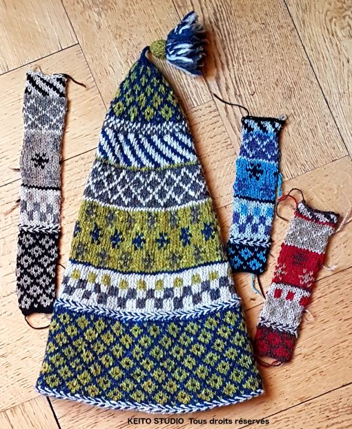 bonnet style estonien jacquard tricot main