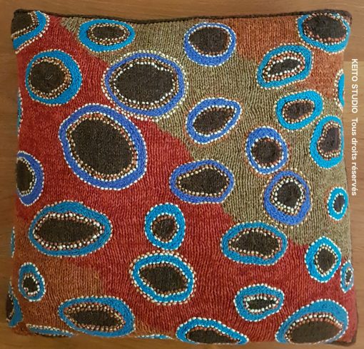 inspiration aborigène coussin tricot rebord