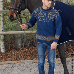 jacquard en rond avec empiècement bleu rouille et ocre