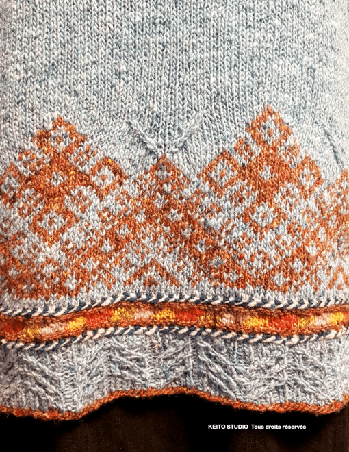 pull raglan bleu jacquard / pull Melina par Keito Studio