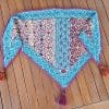 petit châle en jacquard tons bleus et rouille